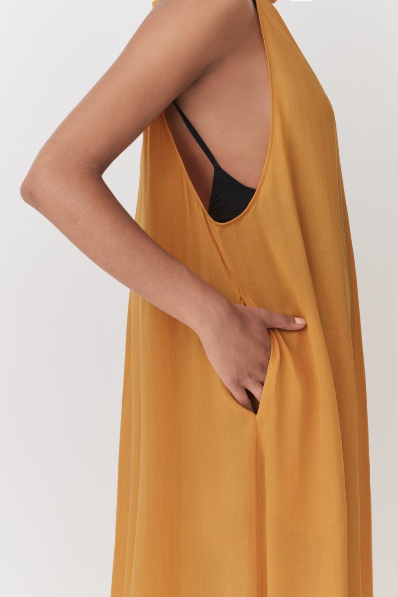 Vestido Cuyana Gathered-Neck Maxi Cover Up Mujer Amarillo | EUA6770VD