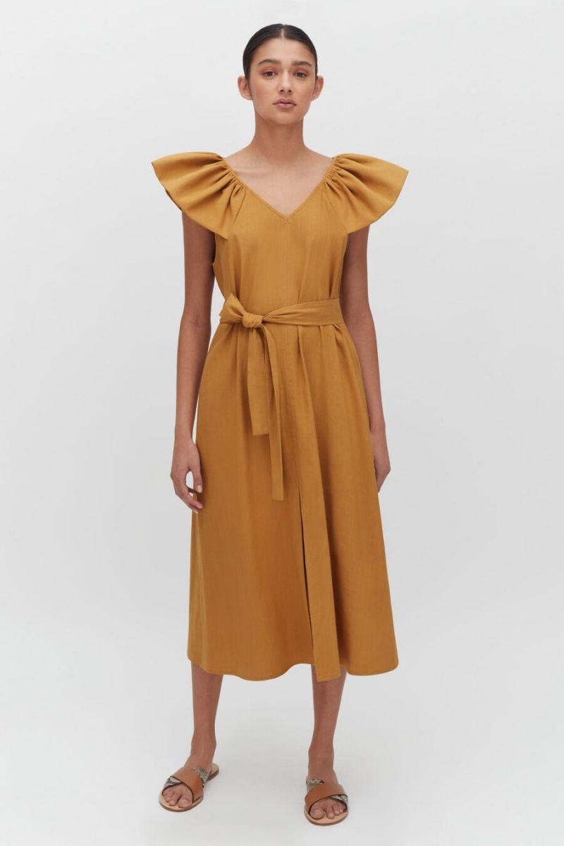 Vestido Cuyana Linen Flutter Sleeve Mujer Naranjas | LMZ6029QL