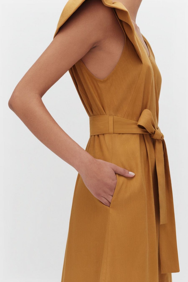 Vestido Cuyana Linen Flutter Sleeve Mujer Naranjas | LMZ6029QL