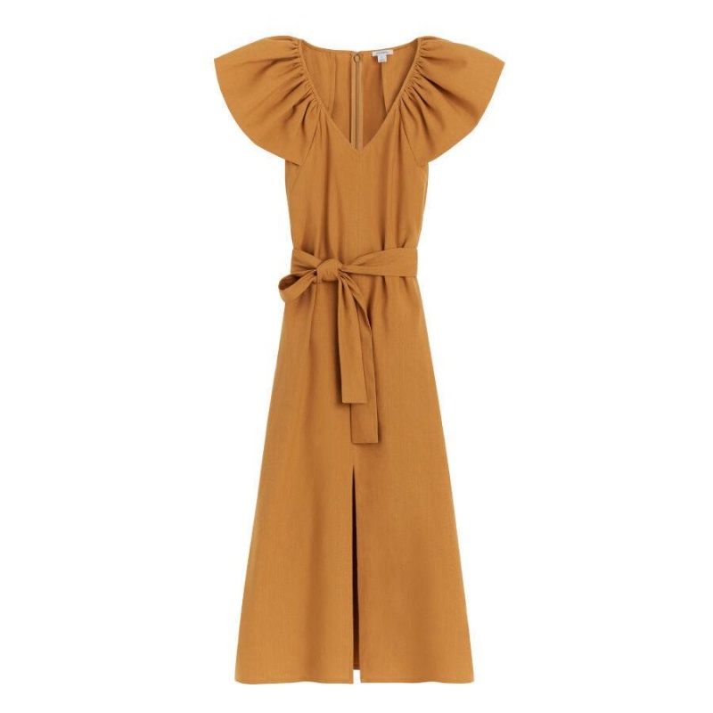 Vestido Cuyana Linen Flutter Sleeve Mujer Naranjas | LMZ6029QL