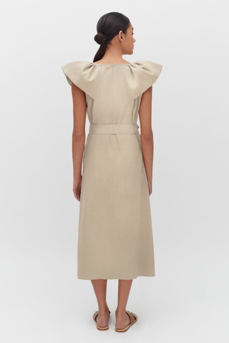 Vestido Cuyana Linen Flutter Sleeve Mujer Marrones | PIK4121CA