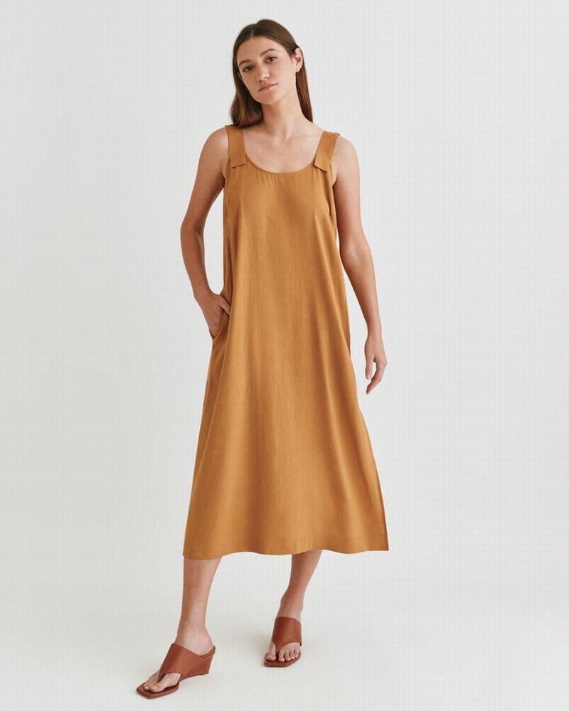 Vestido Cuyana Linen Gathered Back Mujer Naranjas | IGD4380UC