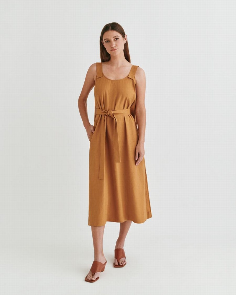Vestido Cuyana Linen Gathered Back Mujer Naranjas | IGD4380UC
