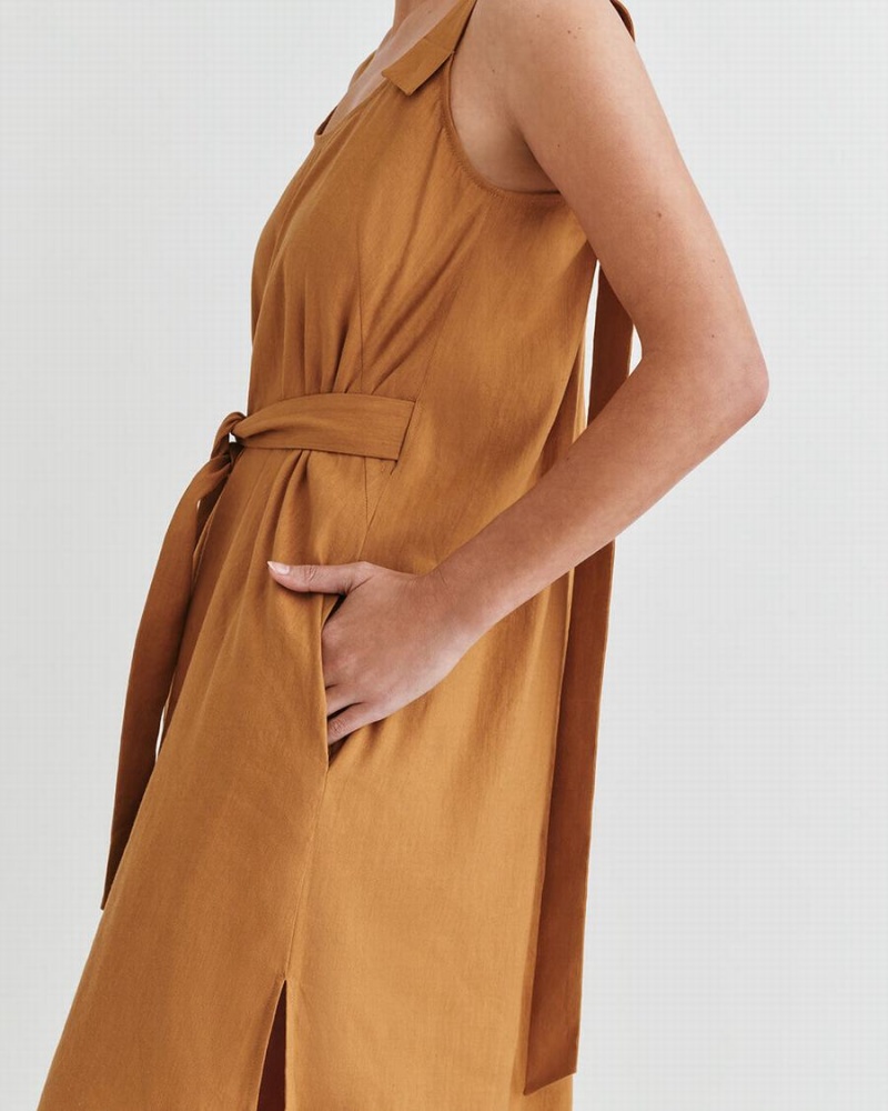 Vestido Cuyana Linen Gathered Back Mujer Naranjas | IGD4380UC