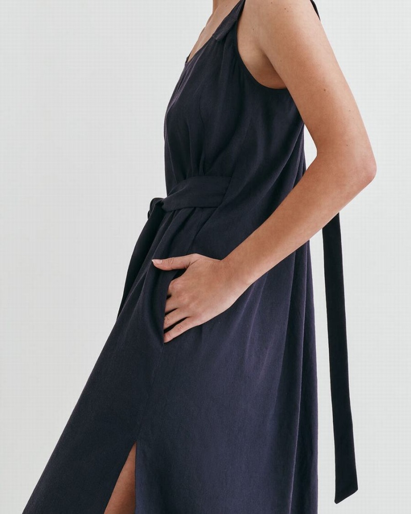 Vestido Cuyana Linen Gathered Back Mujer Azul Marino | KSZ8049QV