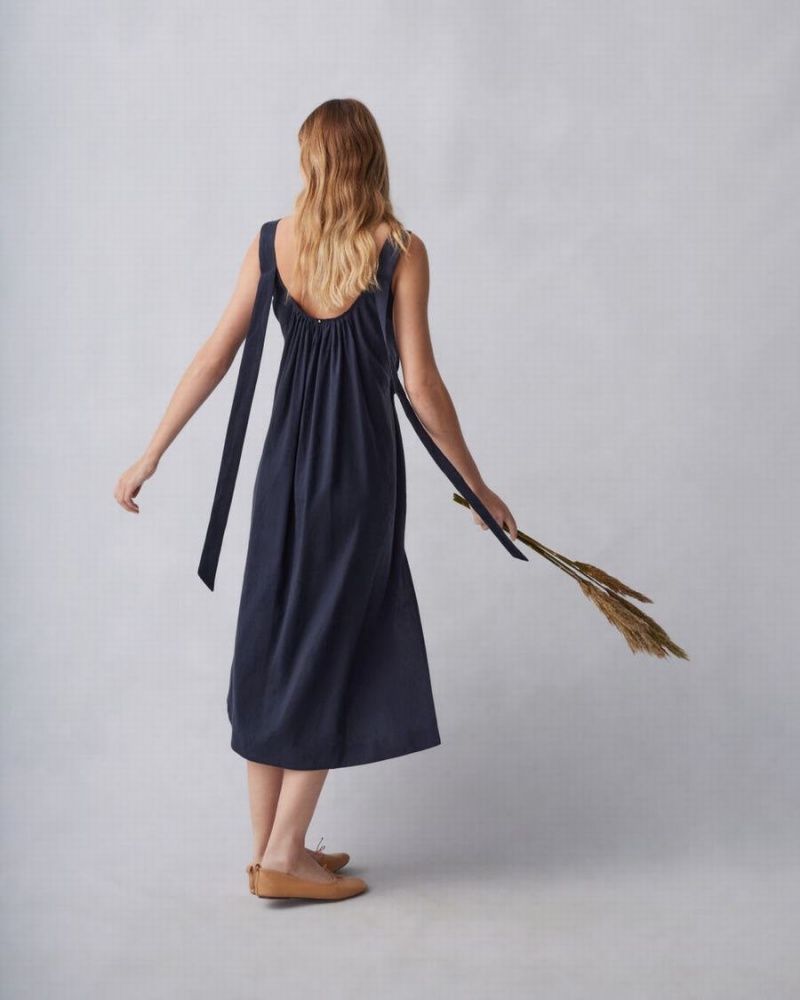 Vestido Cuyana Linen Gathered Back Mujer Azul Marino | KSZ8049QV