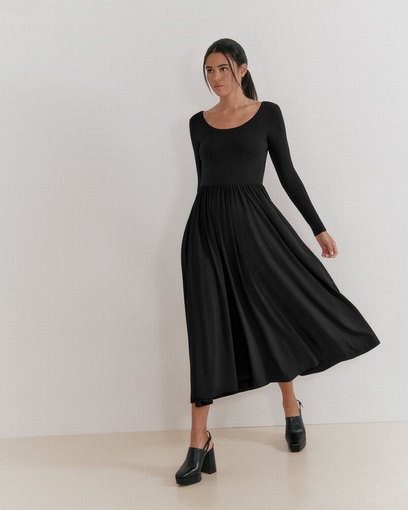 Vestido Cuyana Long Sleeve Scoop Neck Mujer Negras | TQN2952EK