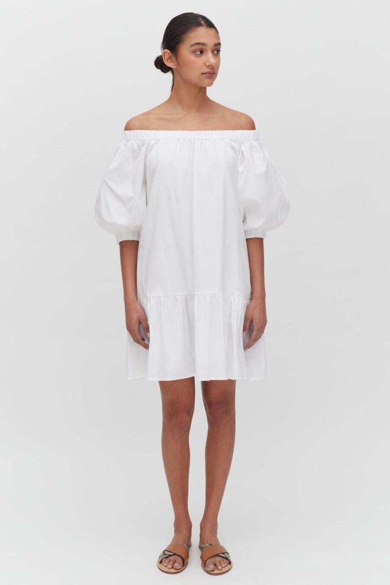 Vestido Cuyana Poplin Off The Shoulder Mujer Blancas | FZT2775QV