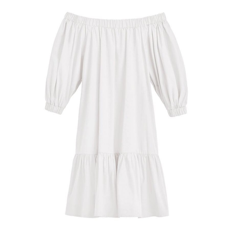 Vestido Cuyana Poplin Off The Shoulder Mujer Blancas | FZT2775QV