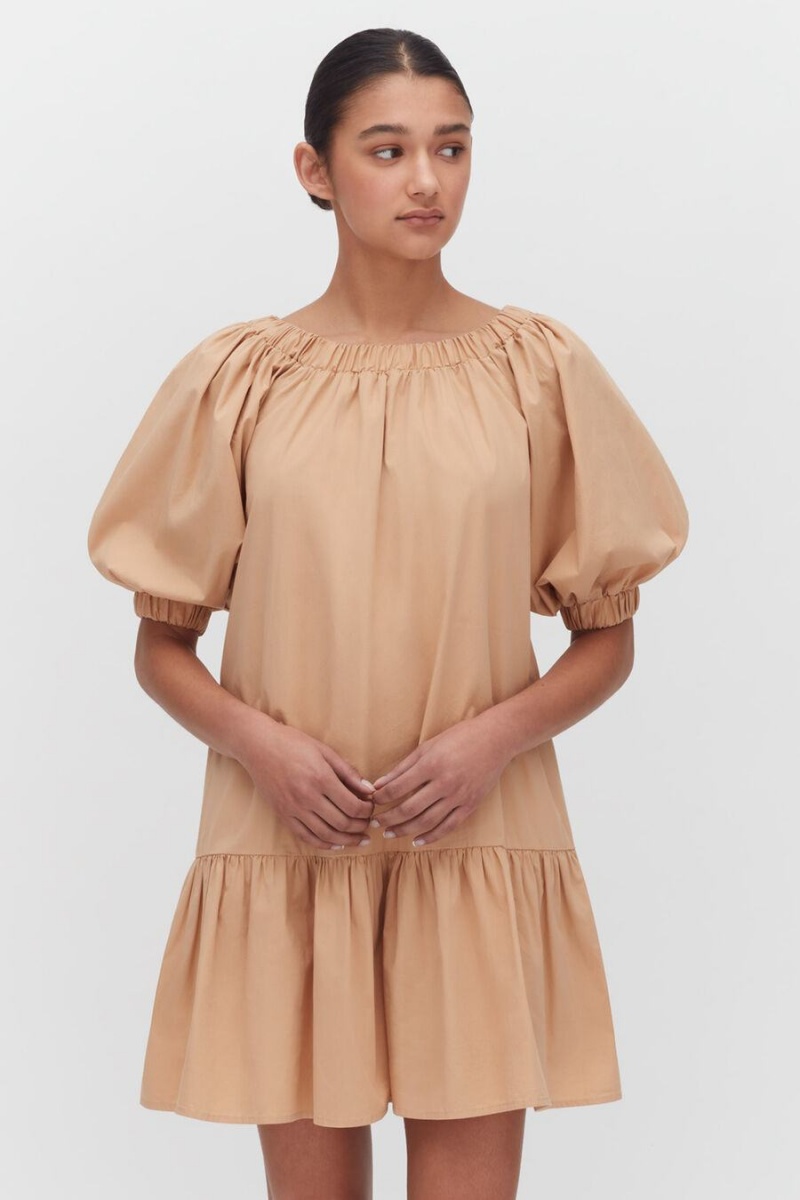 Vestido Cuyana Poplin Off The Shoulder Mujer Coral Claro | KLI2379PF