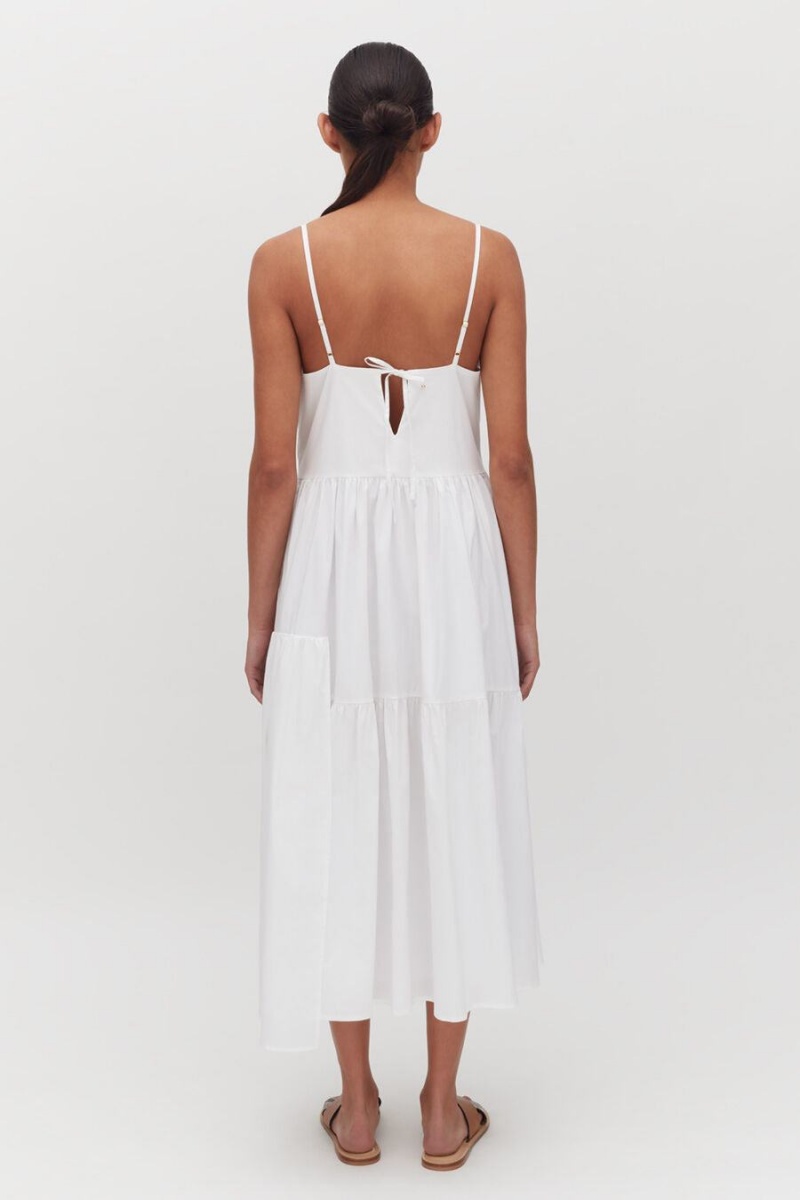 Vestido Cuyana Poplin Tiered Mujer Blancas | RZC9877TC