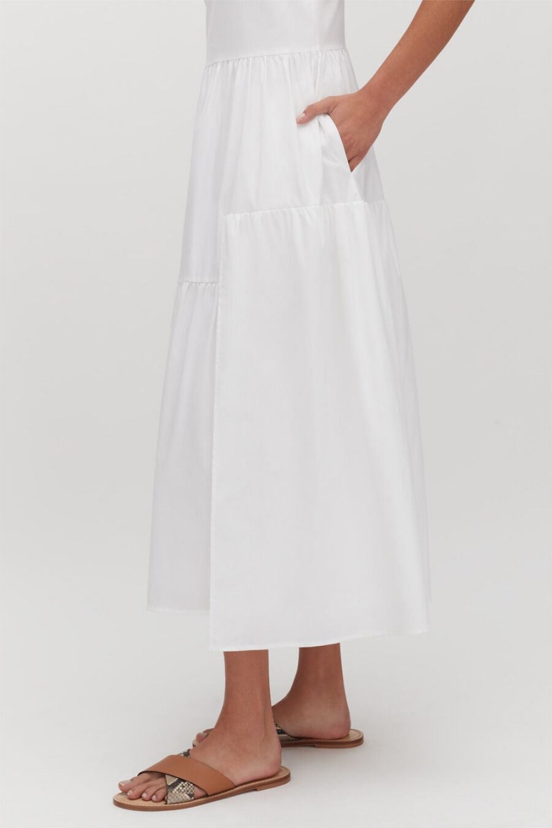 Vestido Cuyana Poplin Tiered Mujer Blancas | RZC9877TC
