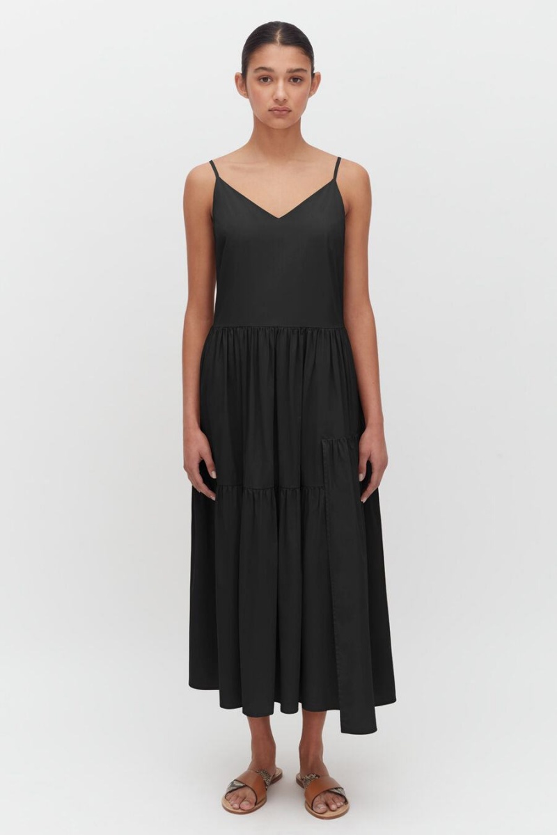 Vestido Cuyana Poplin Tiered Mujer Negras | CWQ282BQ