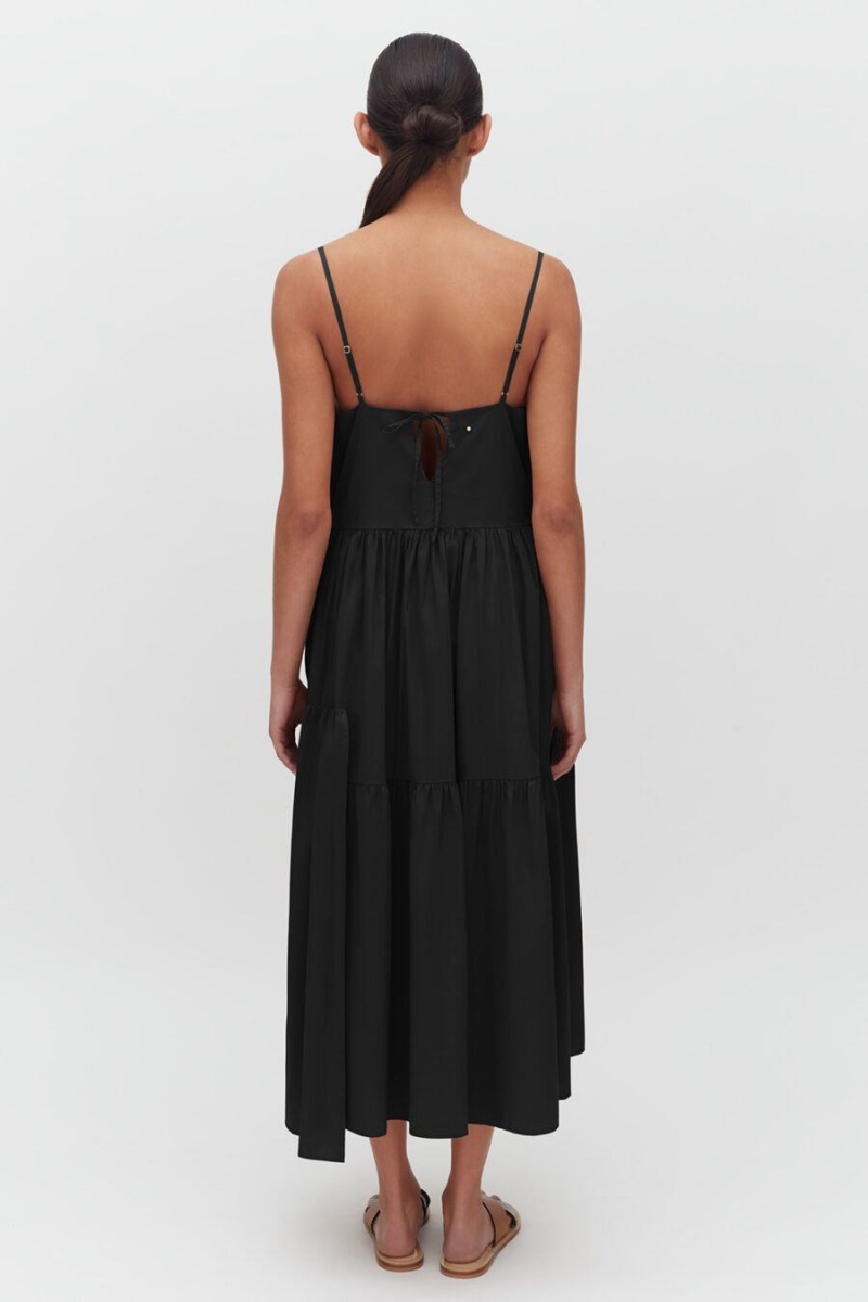 Vestido Cuyana Poplin Tiered Mujer Negras | CWQ282BQ