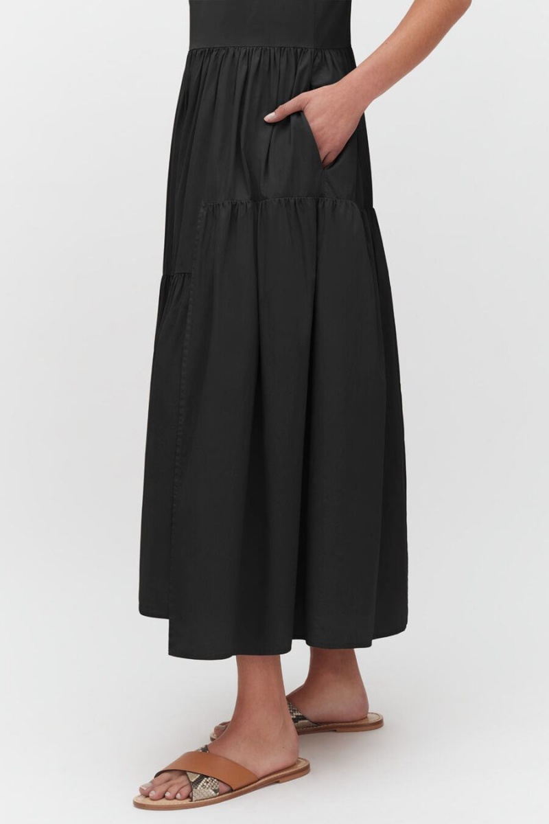 Vestido Cuyana Poplin Tiered Mujer Negras | CWQ282BQ