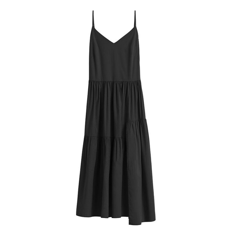 Vestido Cuyana Poplin Tiered Mujer Negras | CWQ282BQ