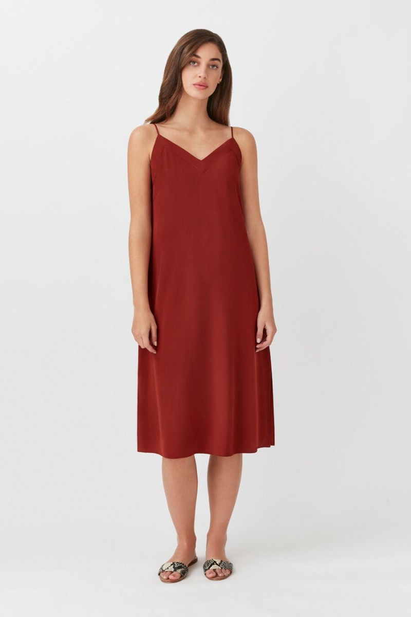 Vestido Cuyana Silk Slip Mujer Rojas Oscuro | MWD8473JD