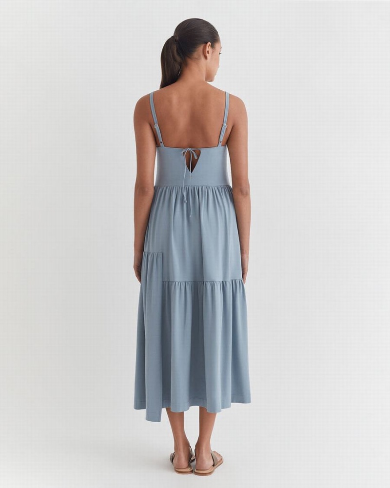Vestido Cuyana Tiered Mujer Azules | SWN3348VP