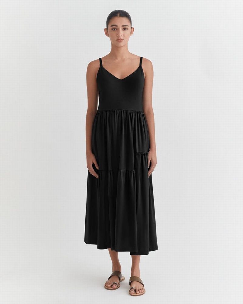 Vestido Cuyana Tiered Mujer Negras | NZQ1417OZ